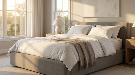 A how long is a queen mattress in a beautifully styled bedroom