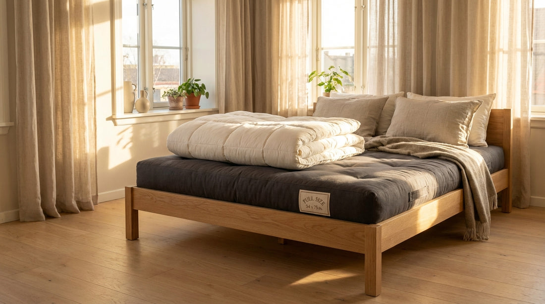 A what size is a futon mattress in a beautifully styled bedroom