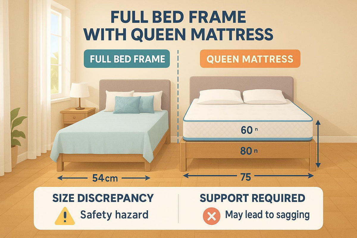 Can A Queen Mattress Fit on a Full Bed Frame? – Sleepology Mattress Shop, image size:1200x800