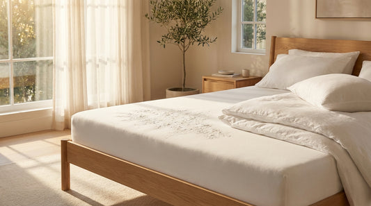 A clean mattress with baking soda in a beautifully styled bedroom