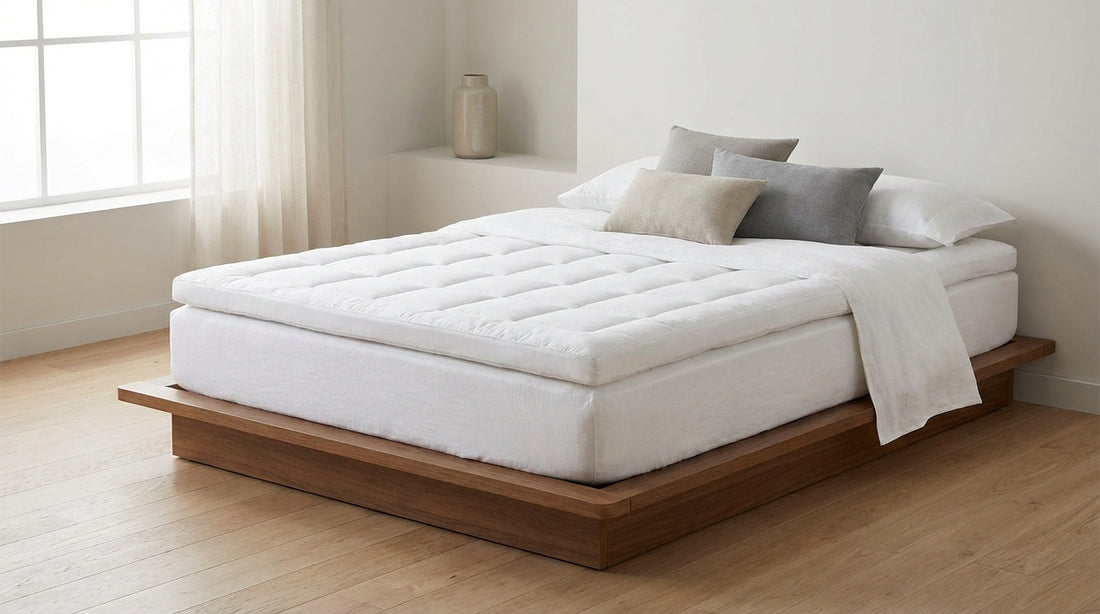 A clean a mattress topper in a beautifully styled bedroom