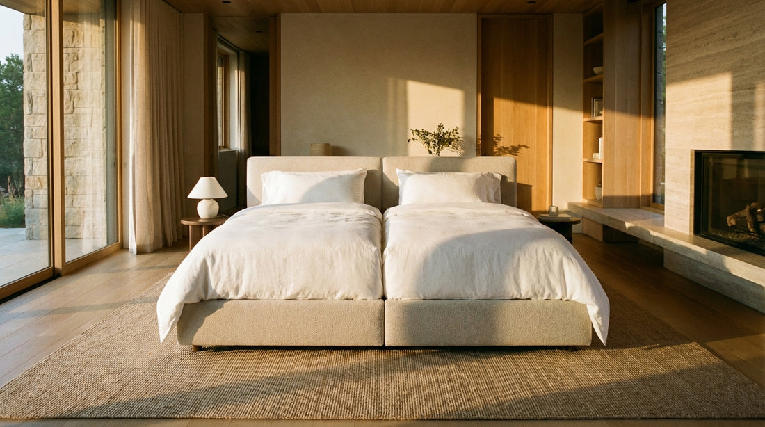 A split king mattress in a beautifully styled bedroom