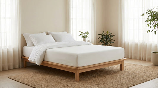 A clean memory foam mattress in a beautifully styled bedroom