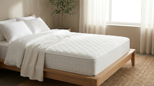 A clean stains off mattress in a beautifully styled bedroom