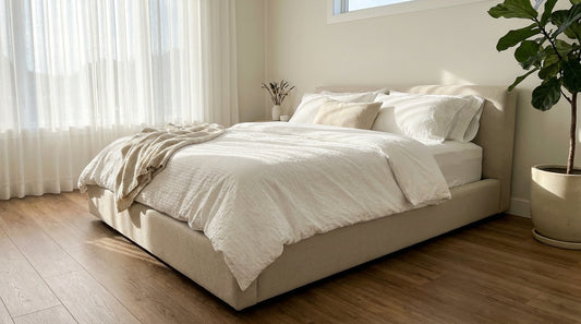 A the dimensions of a full mattress in a beautifully styled bedroom