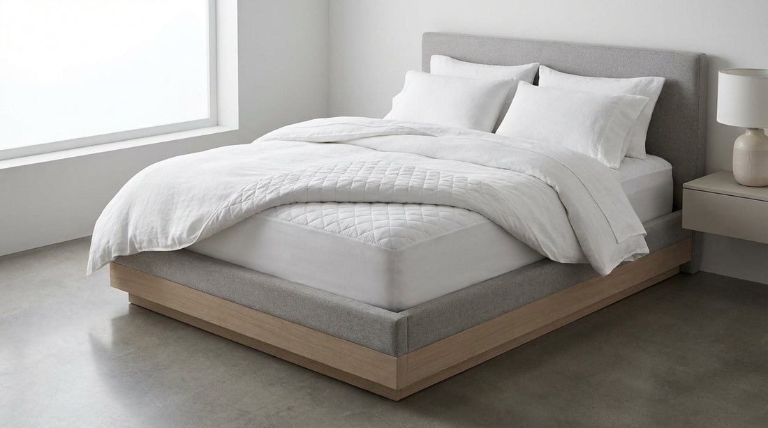 A wash mattress protector in a beautifully styled bedroom