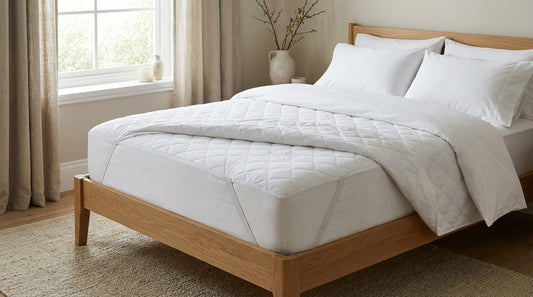 A waterproof mattress protector in a beautifully styled bedroom