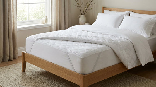 A waterproof mattress protector in a beautifully styled bedroom